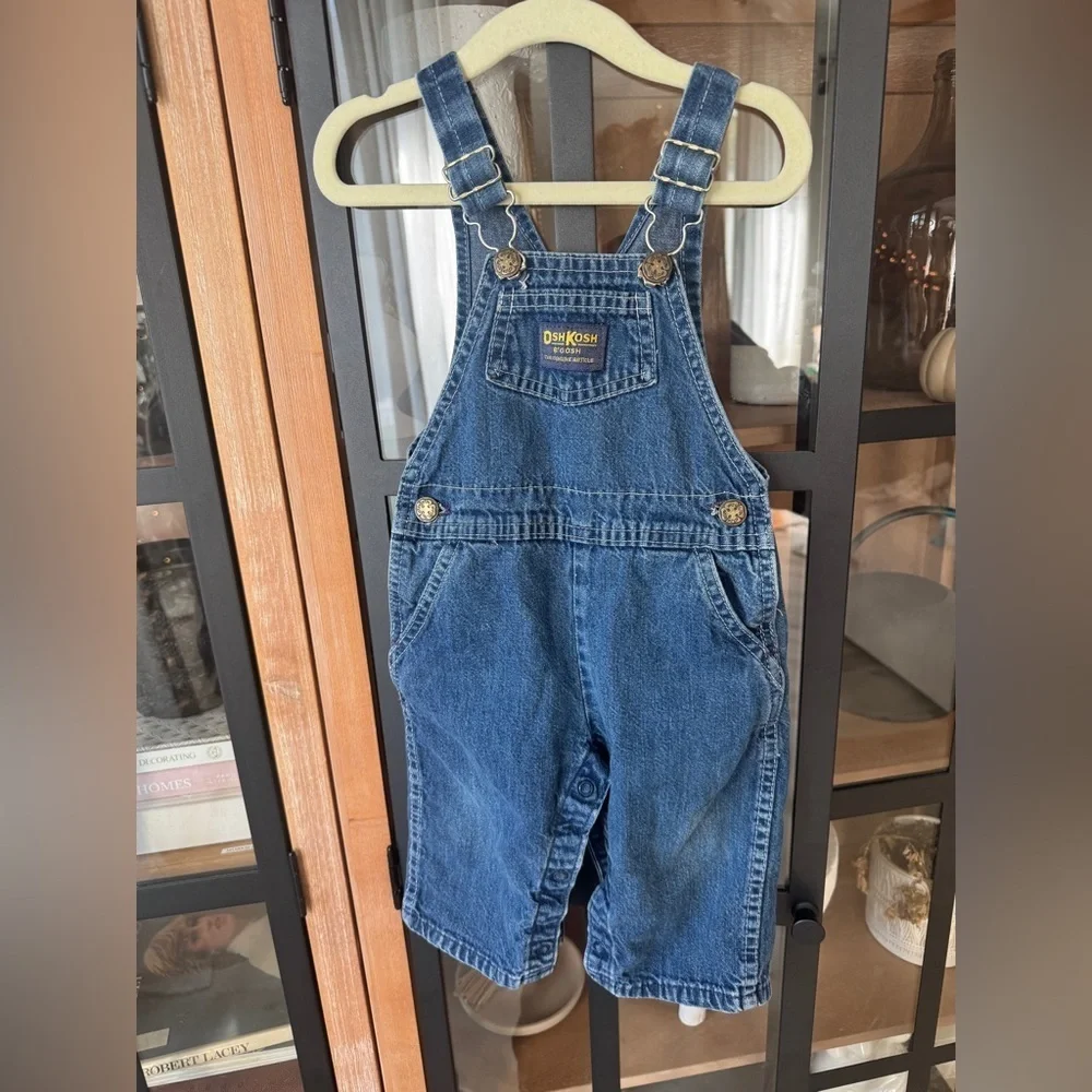 Vintage OshKosh B’Gosh overalls denim jeans vestback unisex dark baby toddler